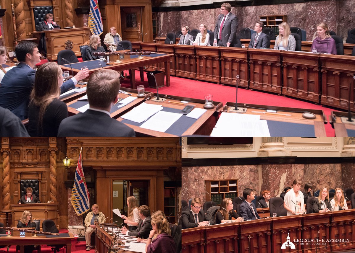 A model Parliament held by the B.C. Legislative Internship Program in the Legislative Chamber, 2018.