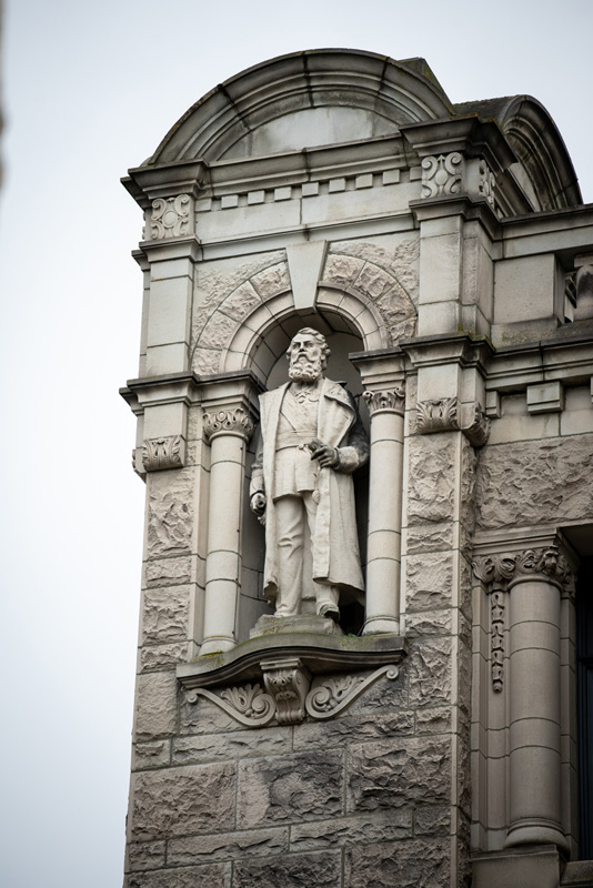 This statue of Col. Richard Clement Moody is located on the exterior of the Legislative Library.
