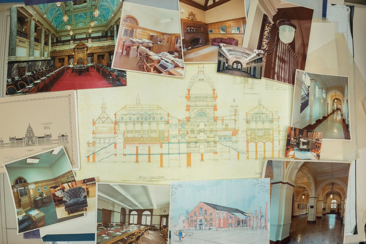 An assortment of plans and images of the Parliament Buildings during the renovations of the 1970s and 1980s.