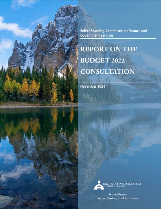 The cover of the Select Standing Committee on Finance and Government Services' report on the Budget 2022 Consultation.