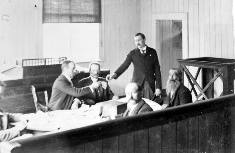 Voting at the Richfield Courthouse in Barkerville during the 1900 provincial election.