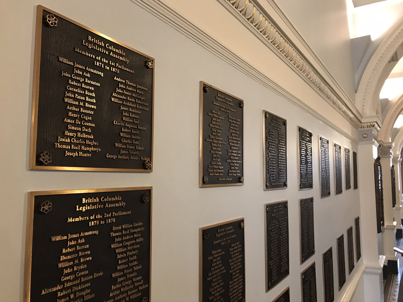 The names of every MLA in B.C. history are depicted on plaques throughout the Members' Lobby, exemplifying the long lasting impact that Members can have on the province.