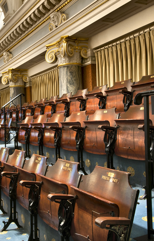 The location of the Press Gallery allows members of the media to quietly observe and make notes about proceedings in the Chamber without distracting MLAs.