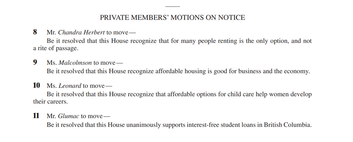 Private Members' Motions on Notice, on the Orders of the Day, October 7, 2019.