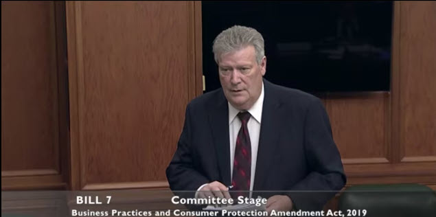 MLA Rich Coleman asking MLA and Minister of Public Safety and Solicitor General Mike Farnwarth questions about Bill 7, the Business Practices and Consumer Protection Amendment Act, 2019, in a Committee of the Whole, May 13, 2019.