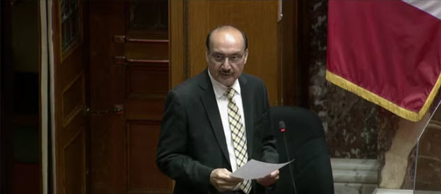 MLA Raj Chouhan is elected Speaker and "dragged" to the end of the Legislative Chamber, December 7, 2020.