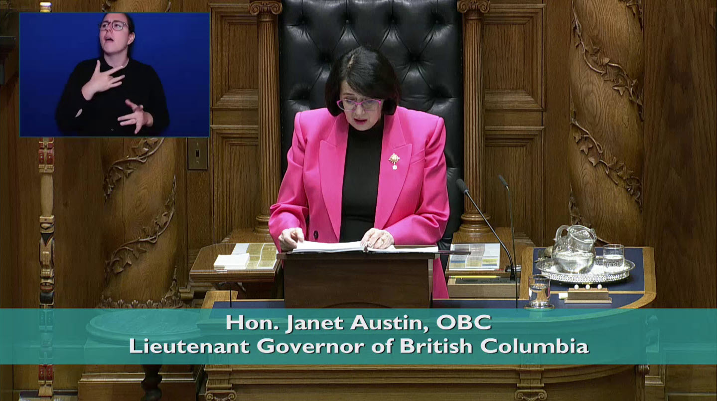 Hon. Janet Austen, OBC, Lieutenant Governor reading the Throne Speech