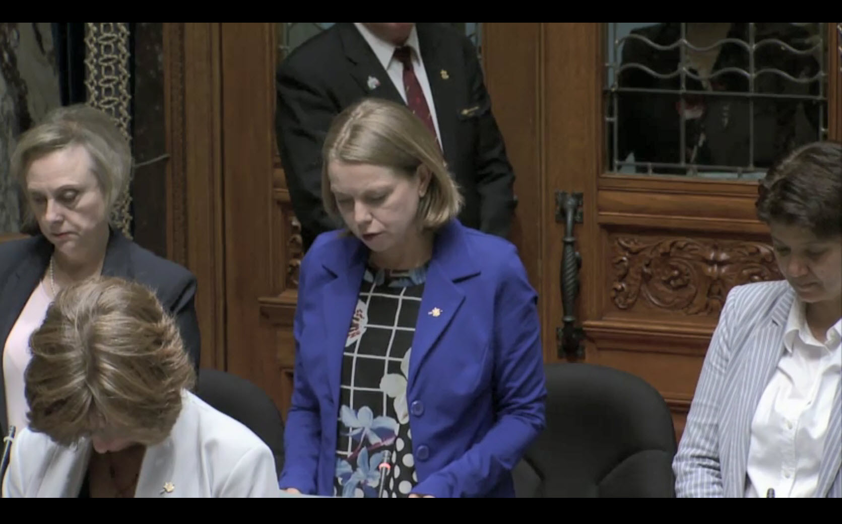 MLA Mitzi Dean says a prayer at the beginning of a sitting, May 30, 2019.