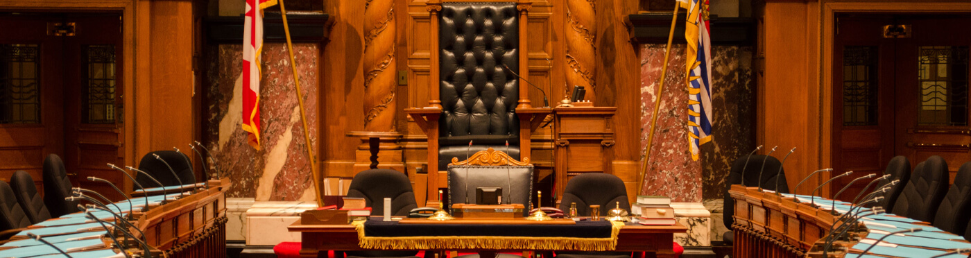 Speaker's chair in legislative chamber.