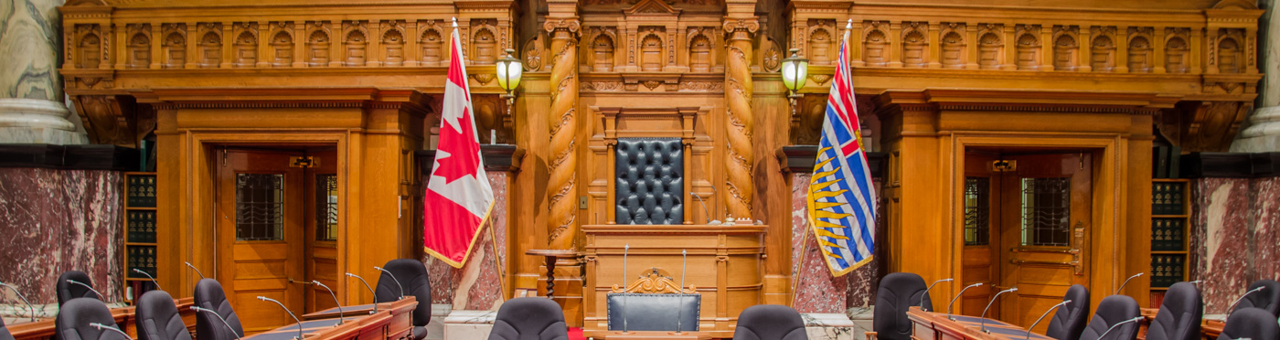  Speaker's chair with Canadian and British Columbia flags.
